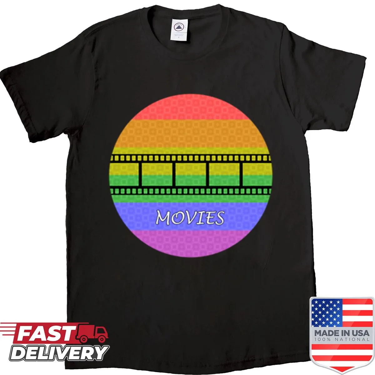 Artistic design celebrating LGBTQ+ pride and movies