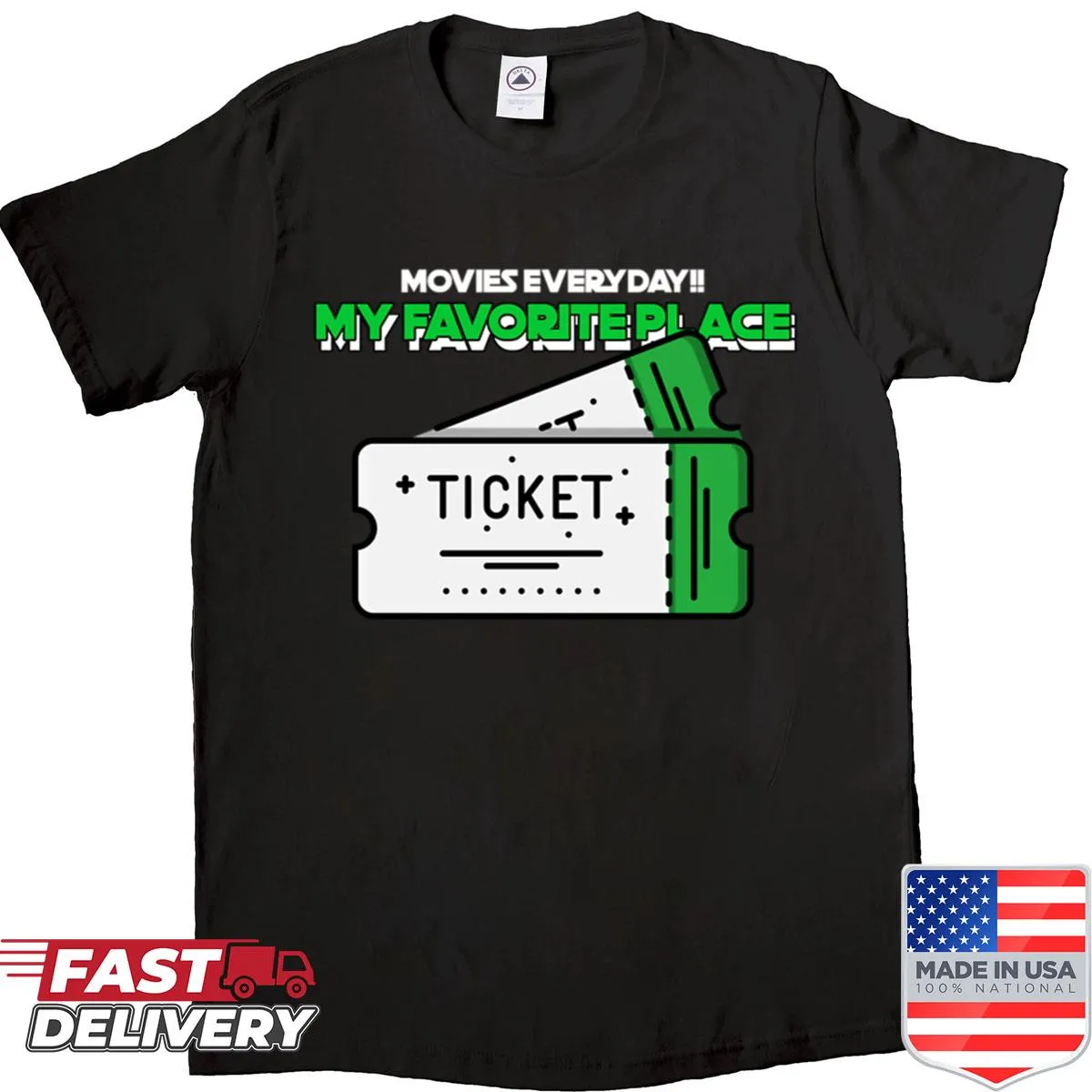 Graphic T-shirt with 'Movies Everyday' slogan