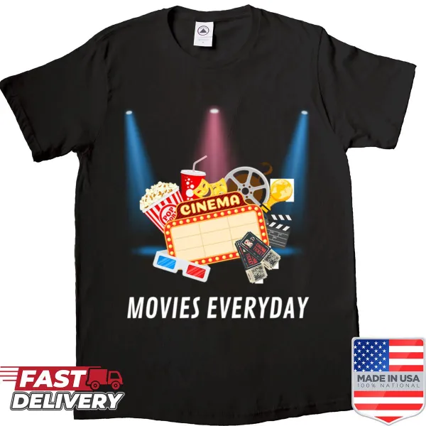 Typographic Movies T-shirt celebrating the joy of cinema