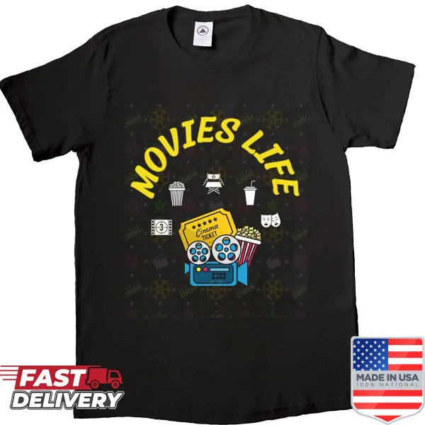 Charming movie-themed shirt with whimsical illustrations