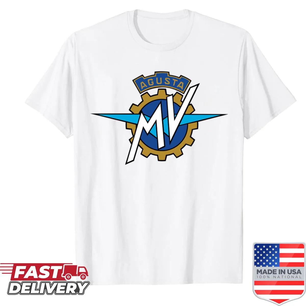 Mv Agusta logo t-shirt designed for motorcycle enthusiasts.