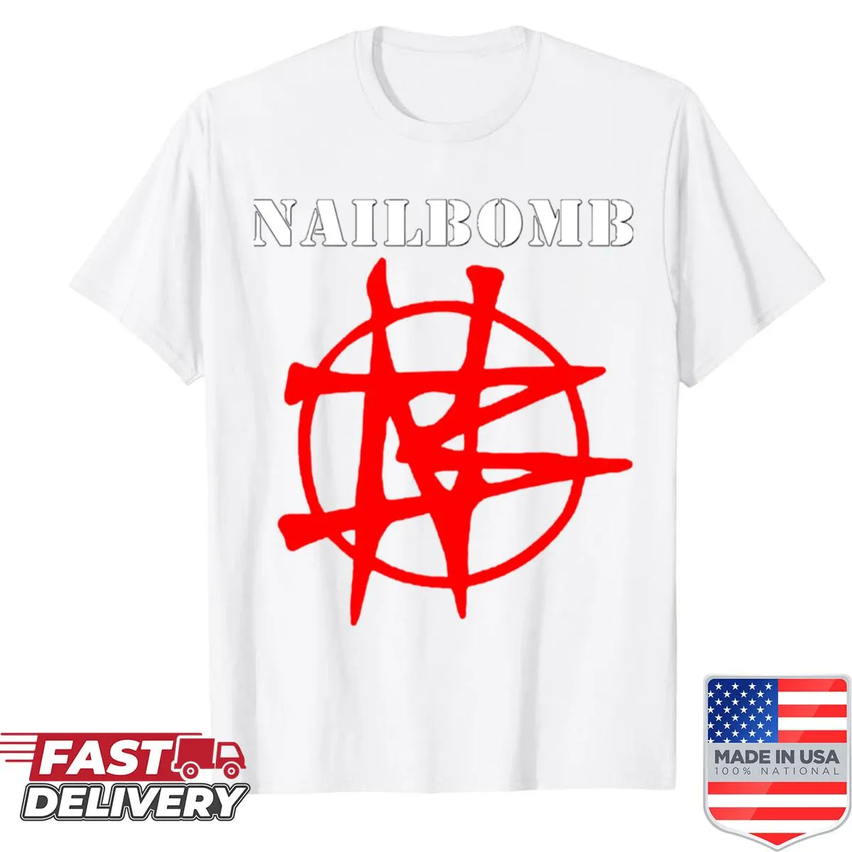 Nailbomb band logo t-shirt in minimalist silhouette design.