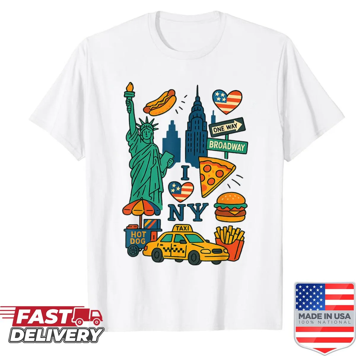 New York City icons graphic on a kids' t-shirt