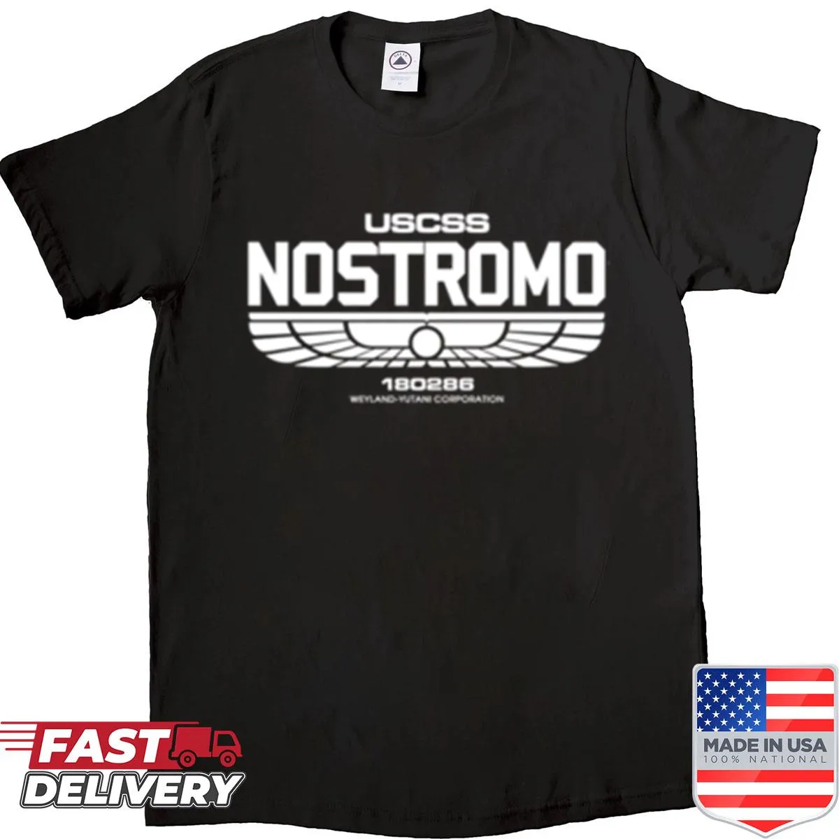 Silhouette of the Nostromo ship on a t-shirt