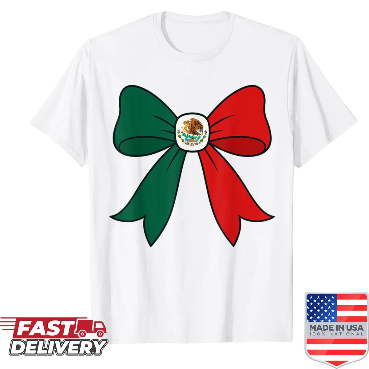 Shirt featuring a coquette bow design celebrating Mexican heritage.