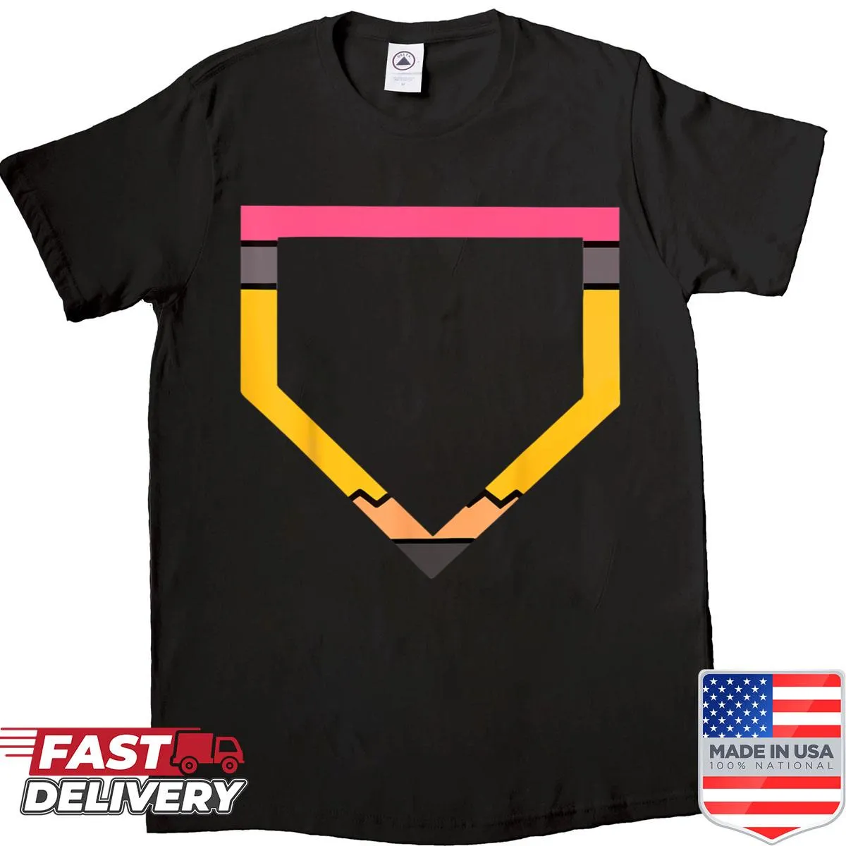 Illustration of a pencil and home plate on a shirt for young baseball lovers