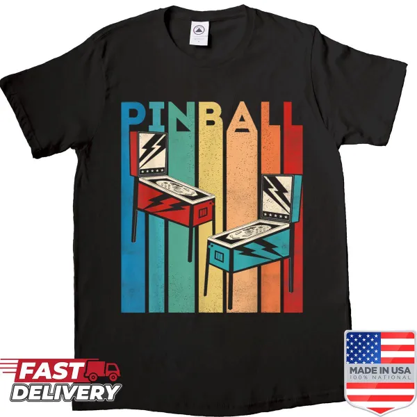 Retro T-shirt featuring a vintage pinball machine graphic