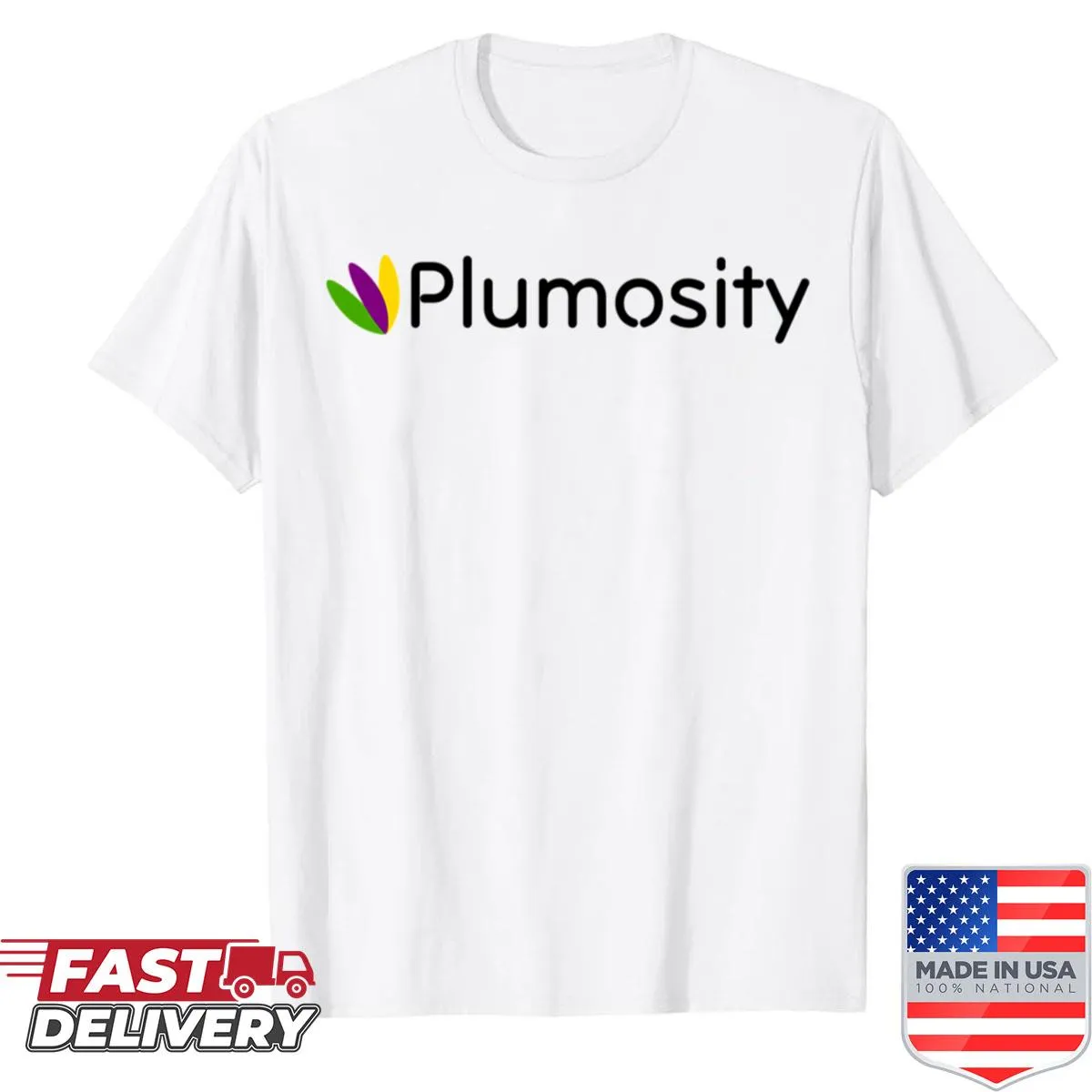 Shirt featuring the Plumosity logo in a sleek black design