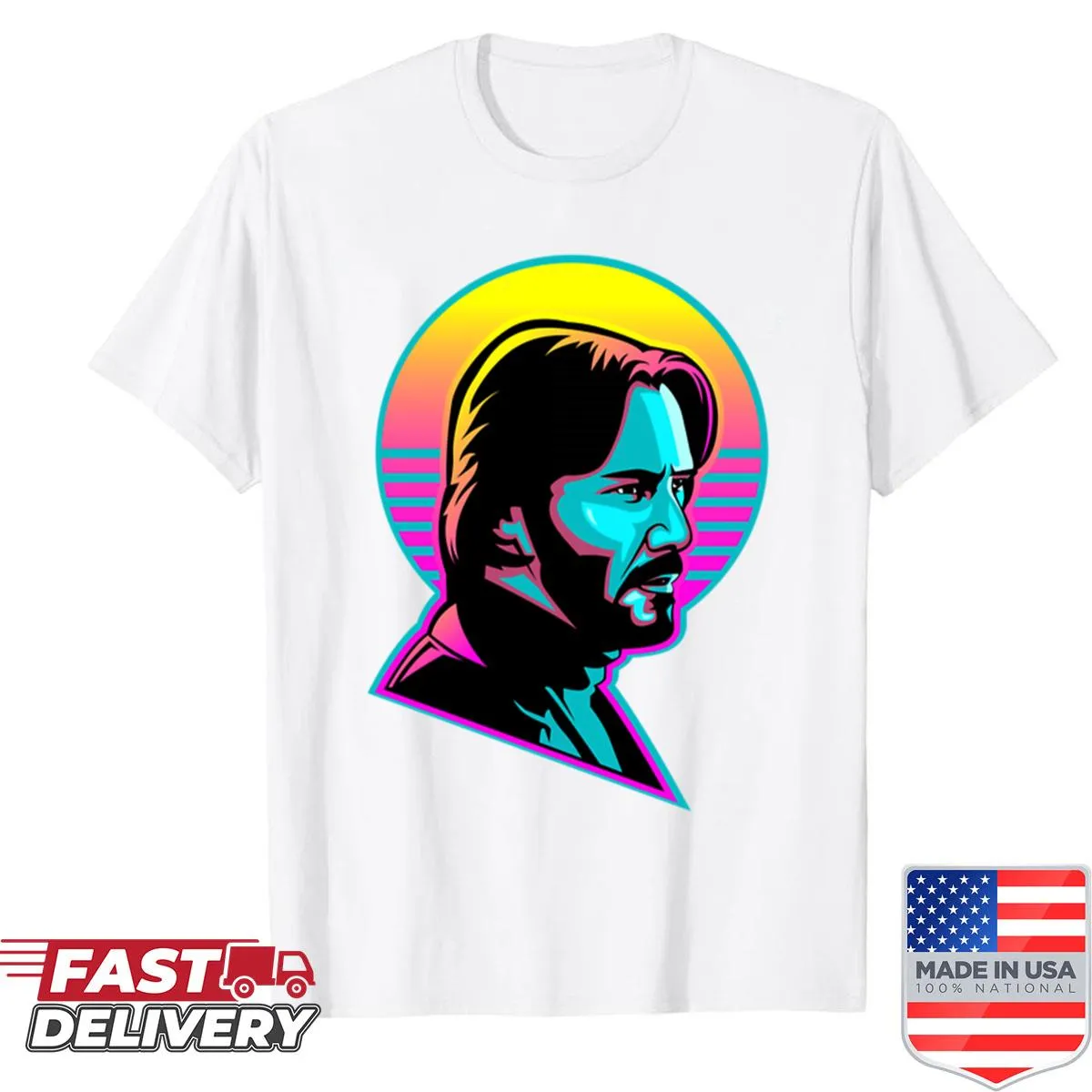 Shirt featuring iconic figures from pop cinema