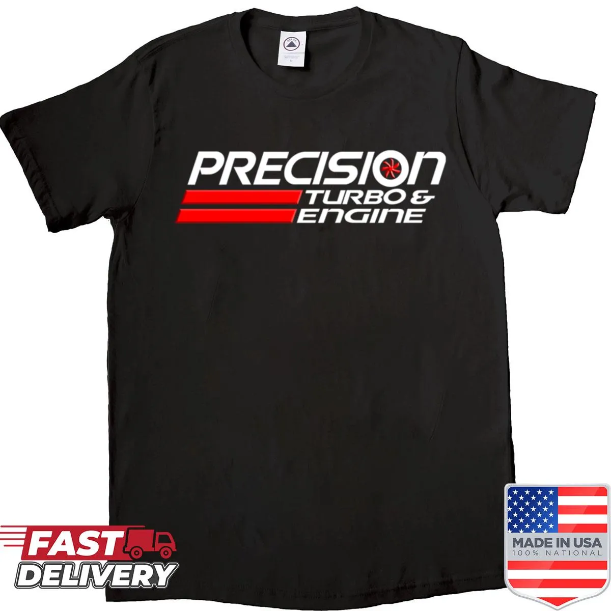T-shirt featuring Precision Turbo car logo