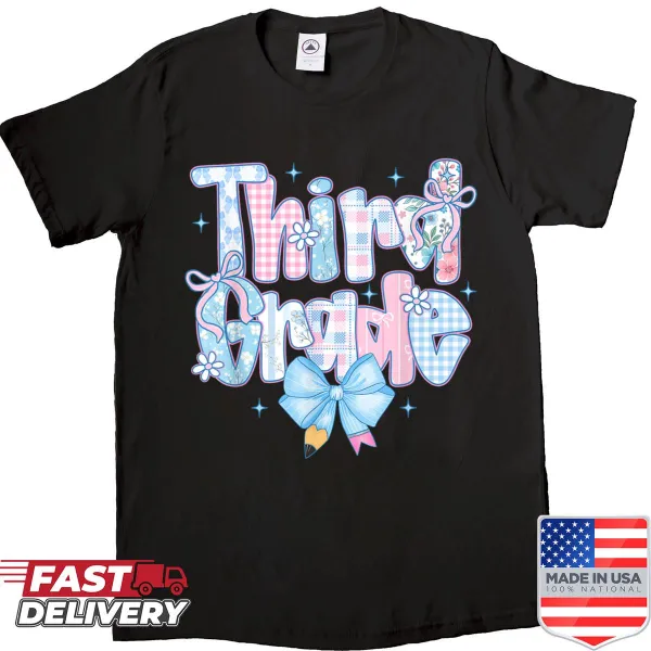 Preppy bow shirt for third-grade girls with playful design