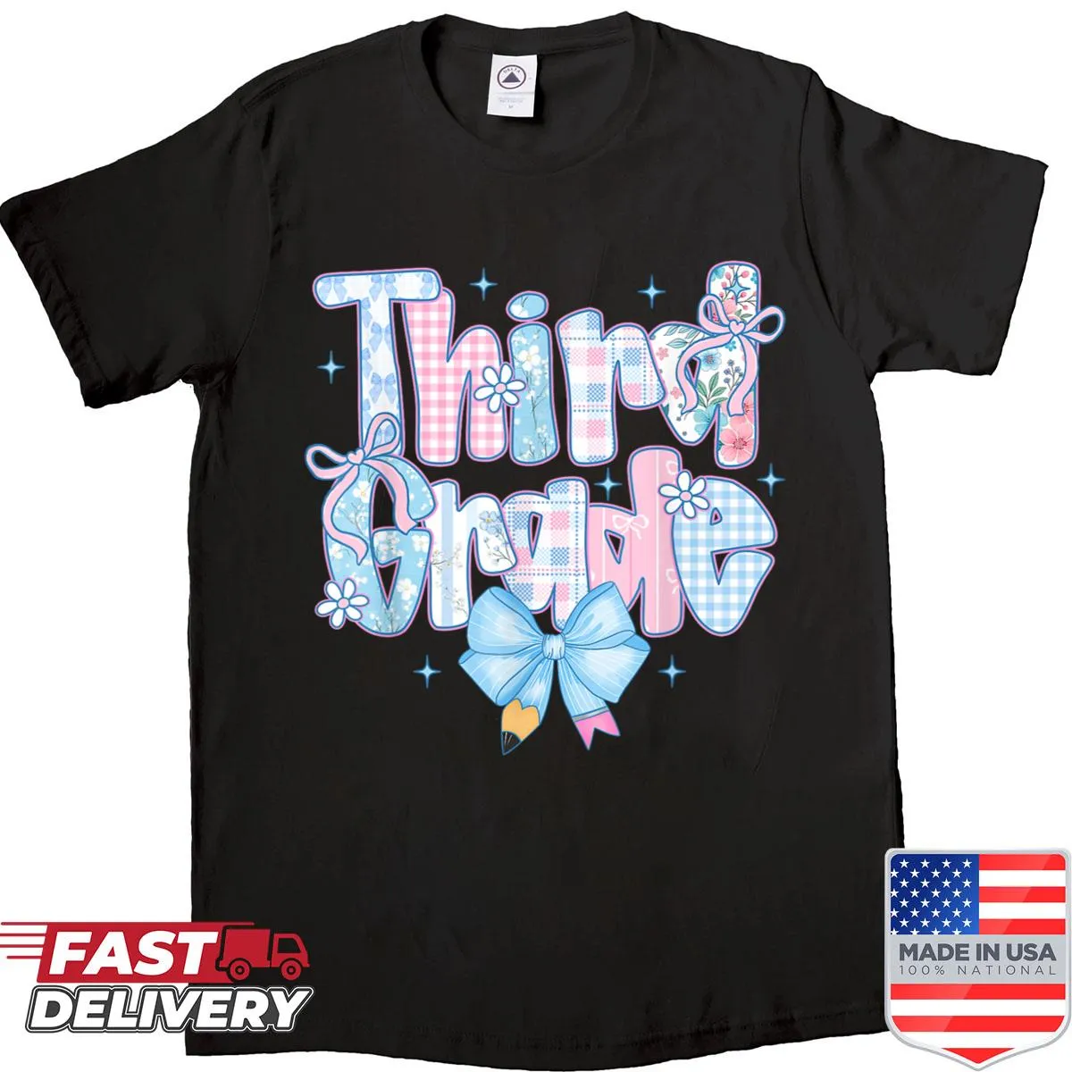 Preppy bow shirt for third-grade girls with playful design
