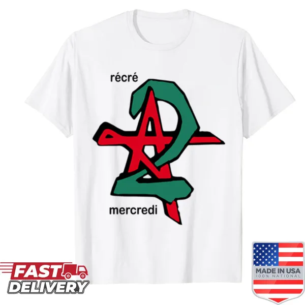 Casual shirt with 'Recre A2 Mercredi' text celebrating Wednesdays
