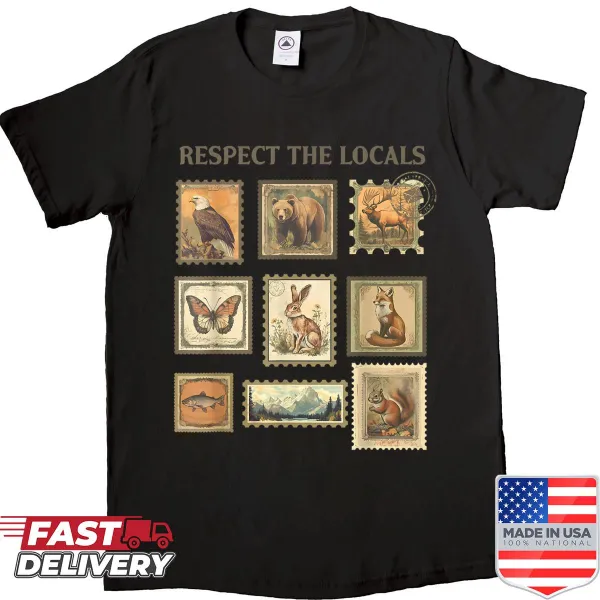 Wildlife conservation shirt with typography inspired by stamps