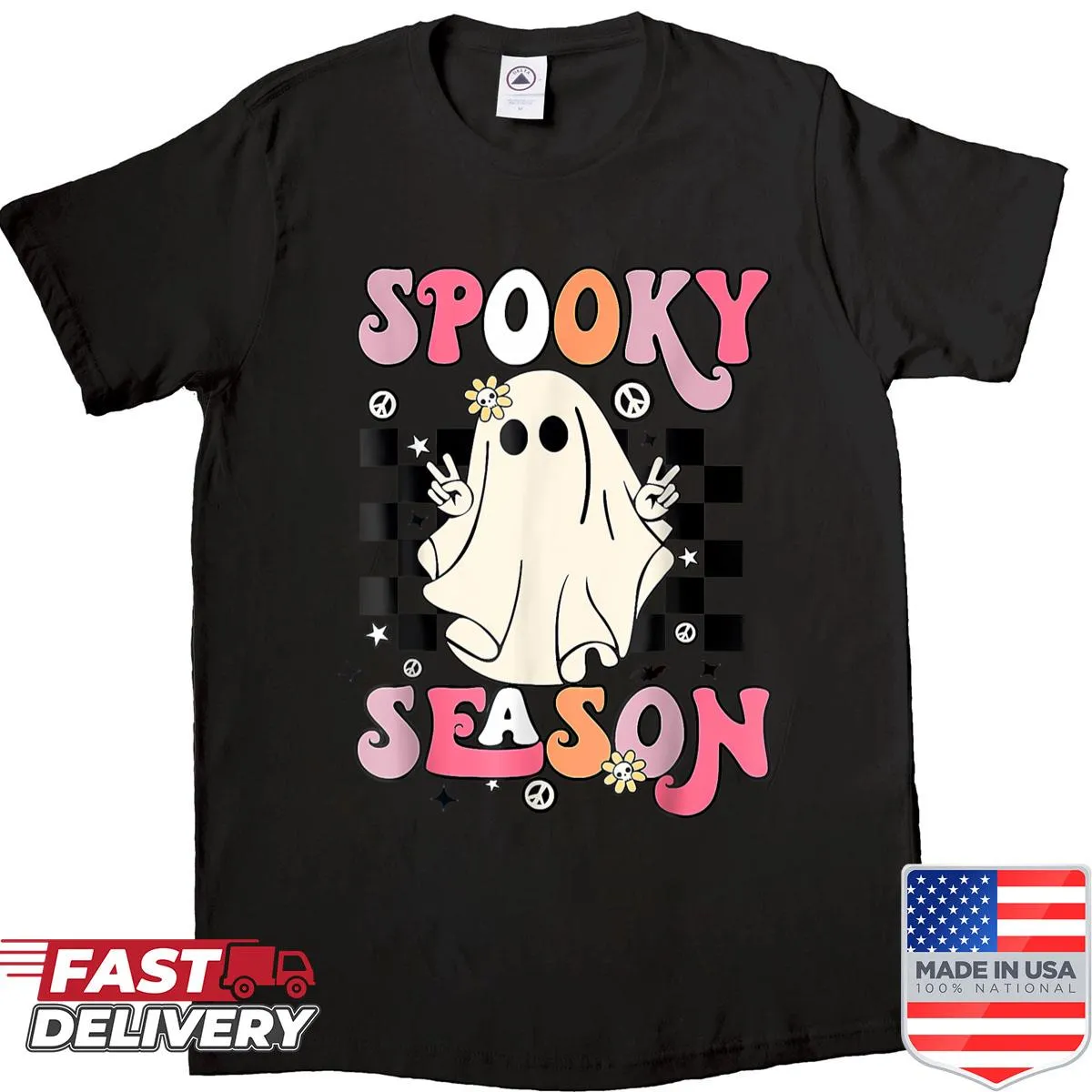 Retro ghost illustration for Halloween on a t-shirt