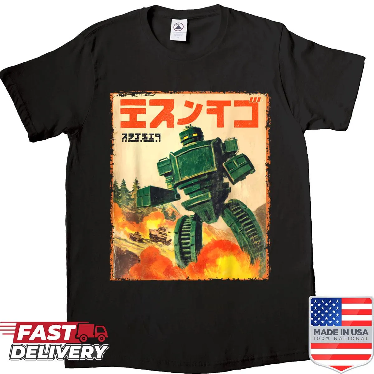 Cartoon style retro mecha robot with tread legs