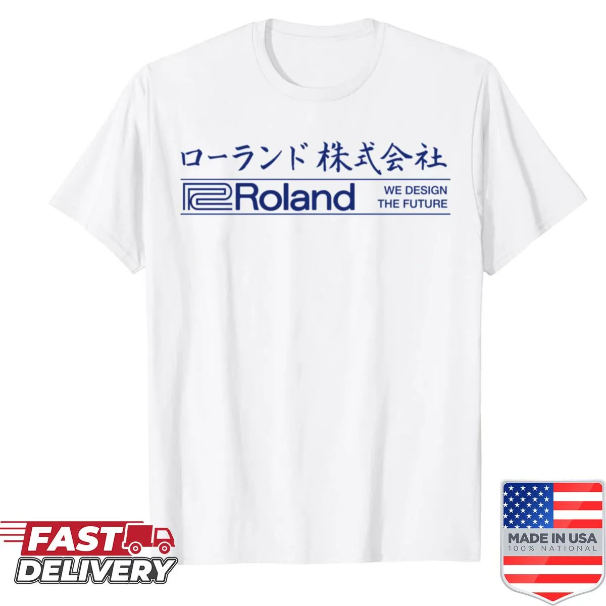 Minimalist Roland logo shirt in hand-lettered design