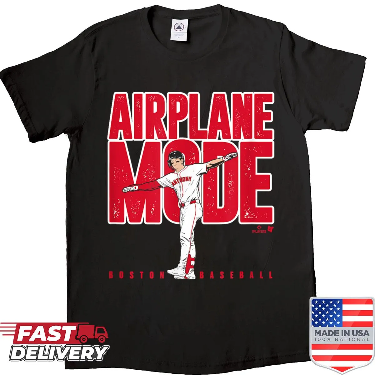 Boston baseball shirt with airplane mode graphic