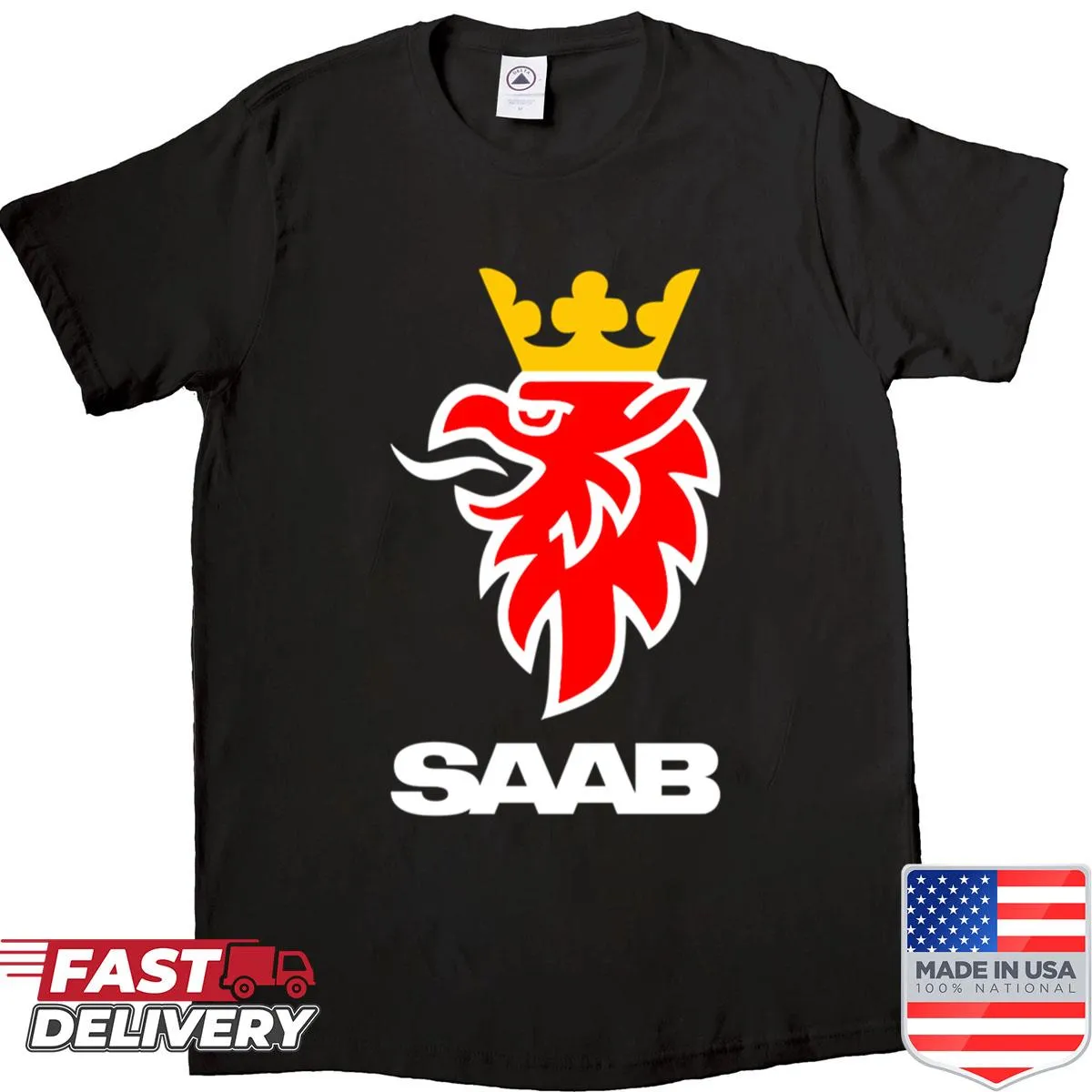 T-shirt featuring the iconic Saab logo design.
