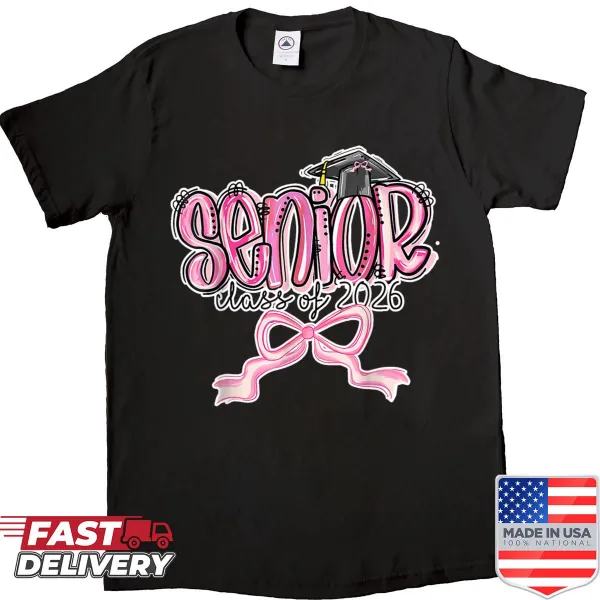 Coquette pink bow design for Senior Class Of 2026 graduation shirt