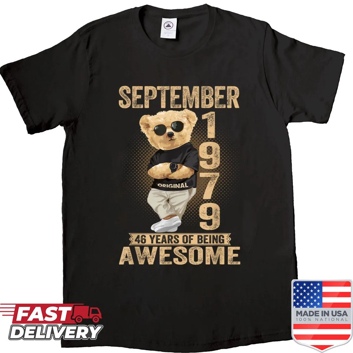 Teddy bear graphic birthday shirt for 46th birthday celebration