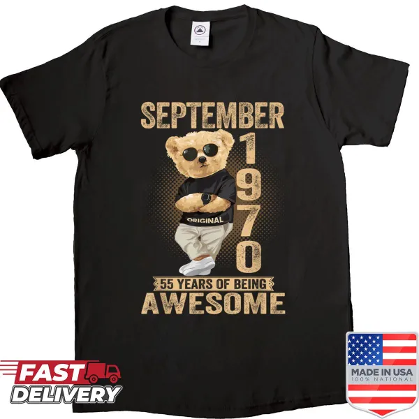 Cute teddy bear birthday t-shirt with September 55th design