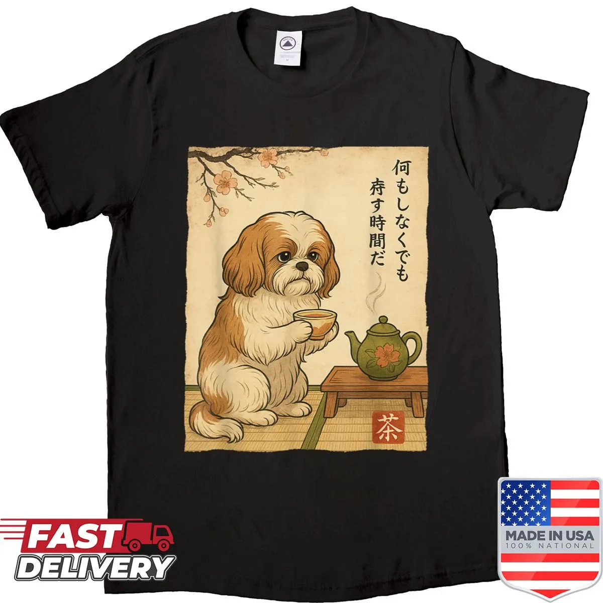 Ukiyo-e style Shih Tzu shirt with vintage art design