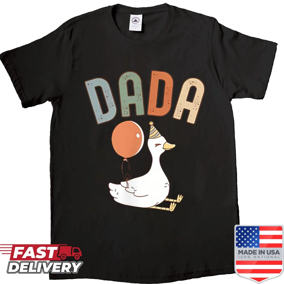 Playful cartoon shirt for dads featuring 'Silly Dada' and a goose