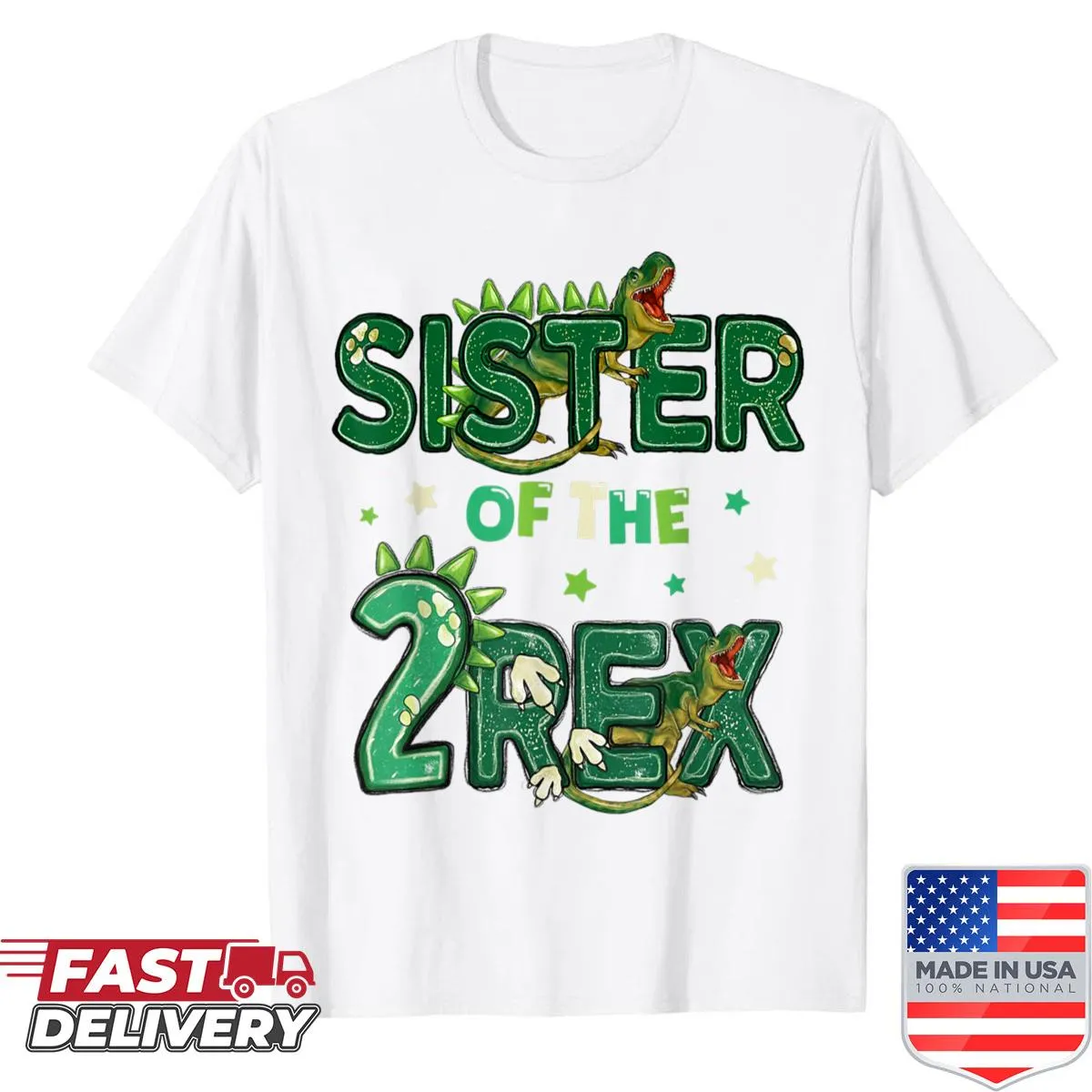 Cute dinosaur graphic shirt for siblings celebrating a birthday