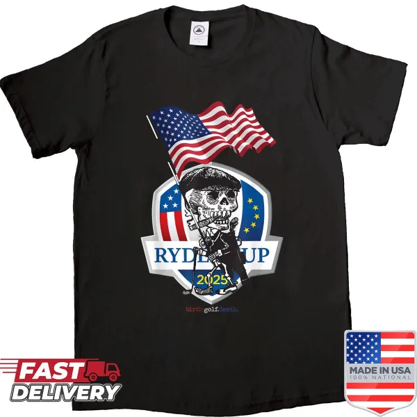 Funny skeleton golfer shirt with USA flag design