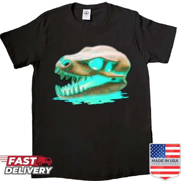 Graphic shirt featuring a slime dinosaur skull design