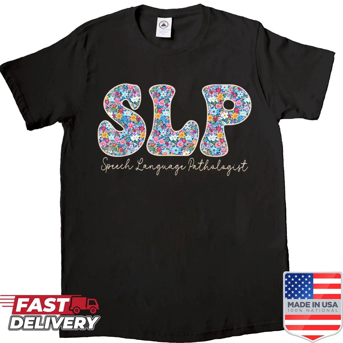Retro flower graphic t-shirt for speech-language pathologists
