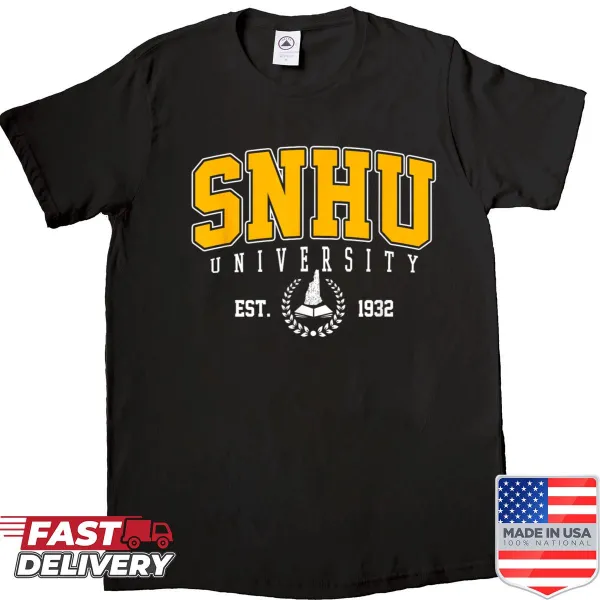 Retro SNHU arch design on a collegiate-themed sports tee