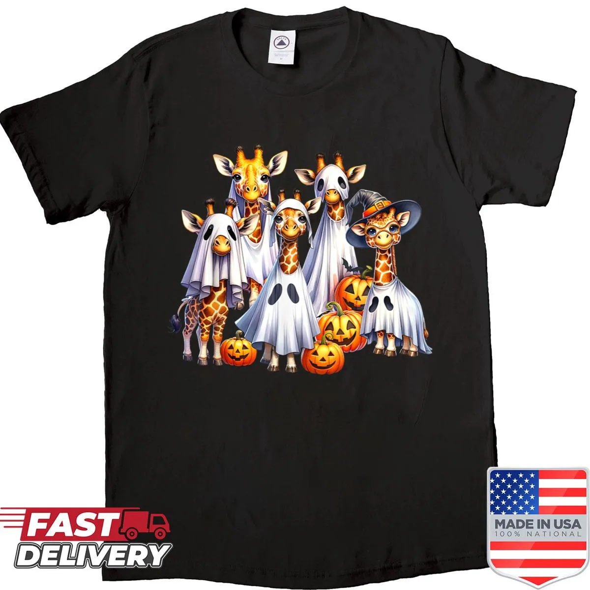 Cartoon ghost giraffe design for Halloween shirt