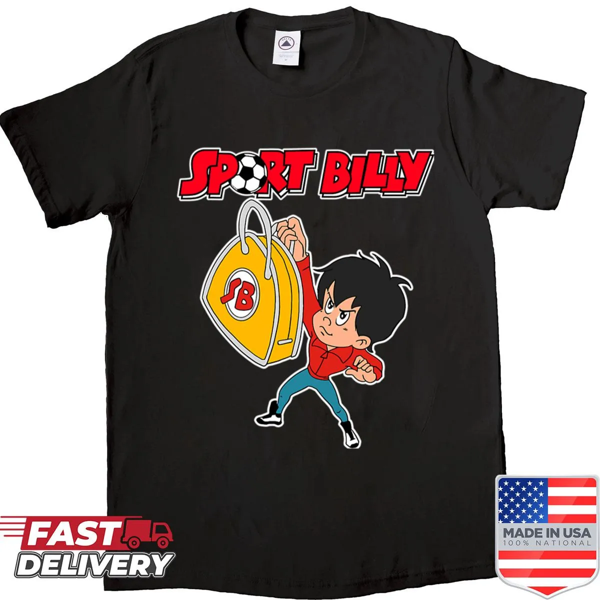 Sport Billy logo illustrated on a casual t-shirt