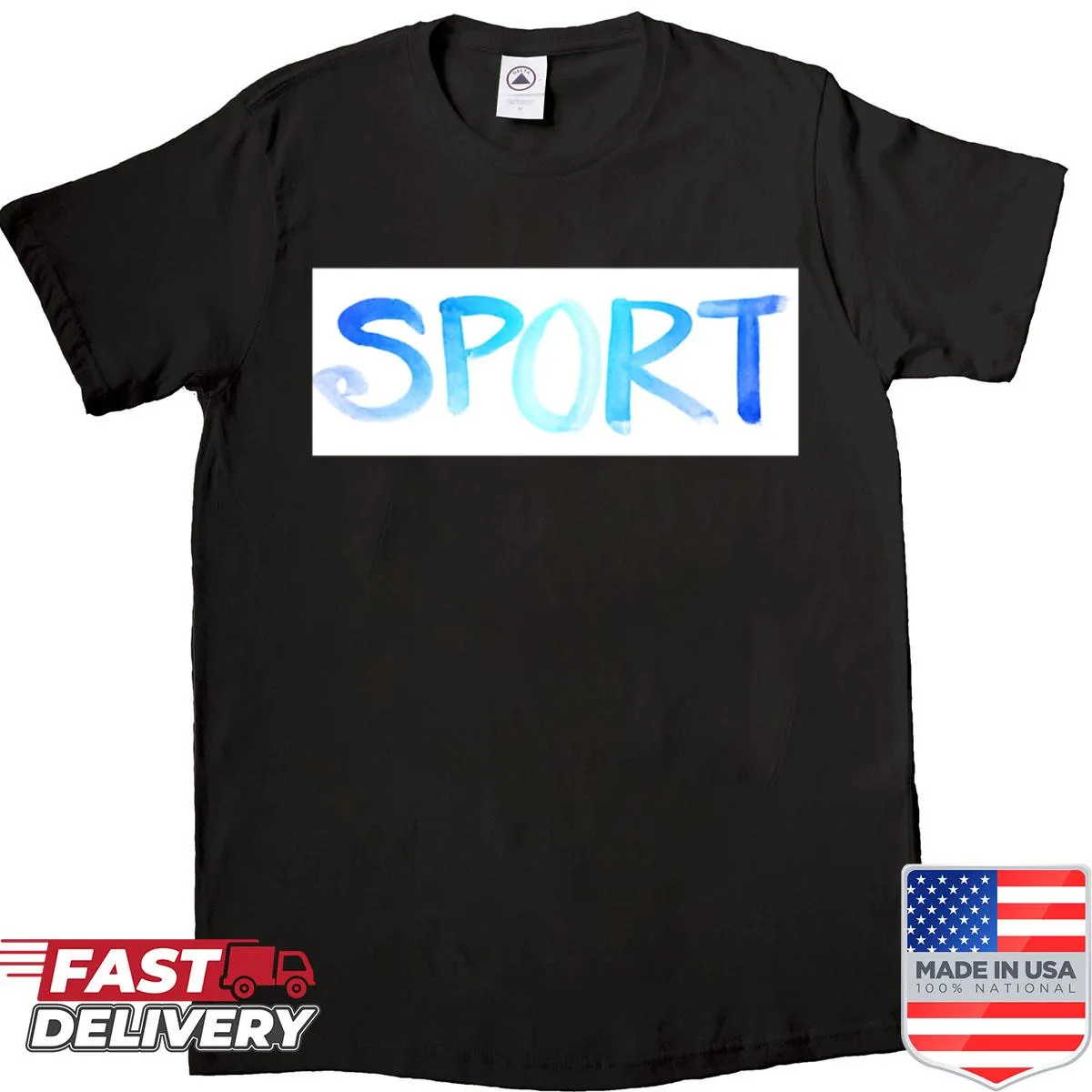 Sport-themed shirt with brush lettering and watercolor design
