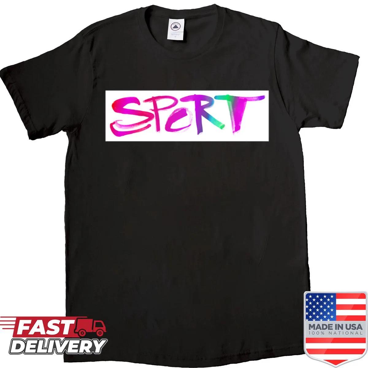 Sporty shirt with colorful watercolor hand lettering