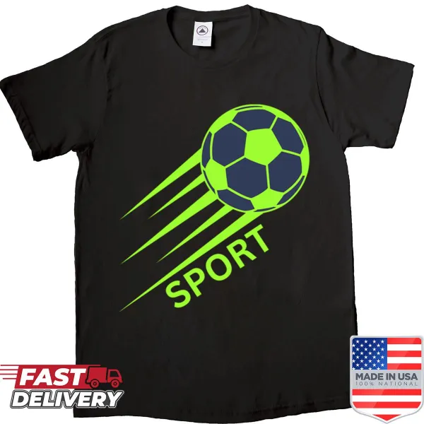 Bold 'Sport' lettering on a playful sports-themed T-shirt