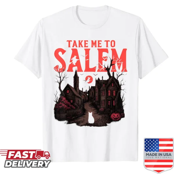 Retro Halloween shirt with a black cat and Salem design
