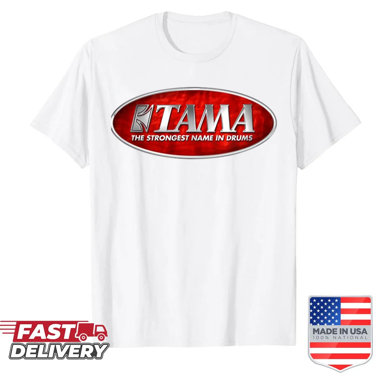 Tama Drum logo prominently featured on a T-shirt
