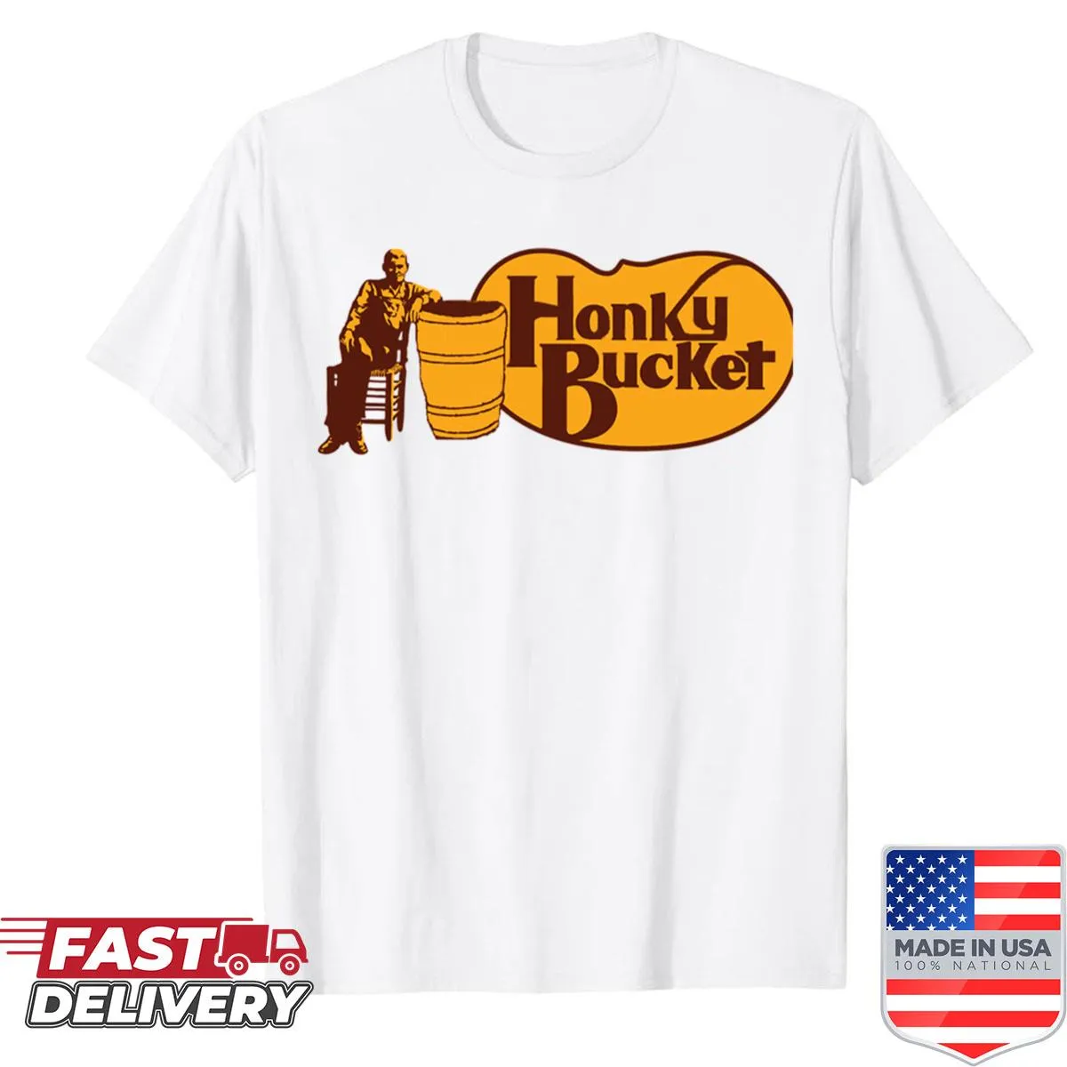 Illustrative design of Honky Bucket country store on shirt