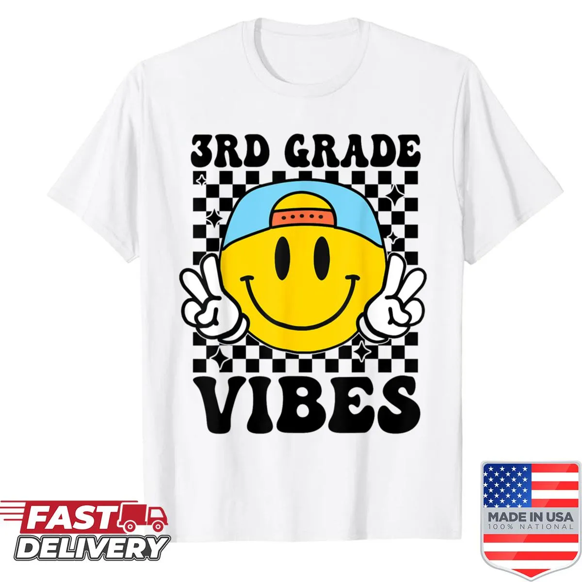 Cheerful shirt with a graphic celebrating 3rd grade vibes