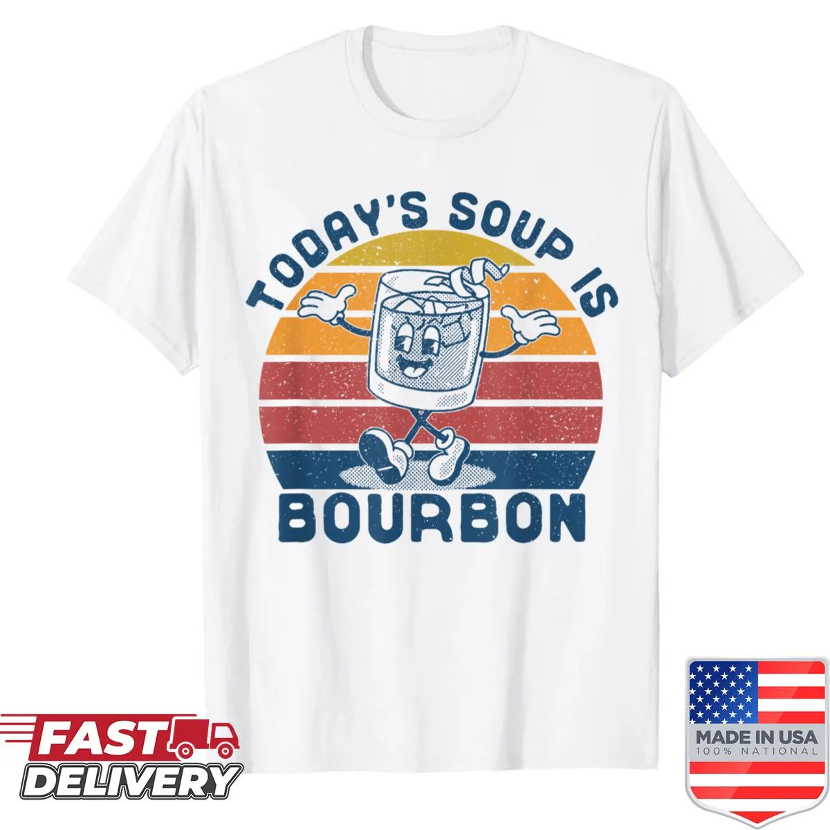 Vintage-style shirt with bourbon glass illustration and humorous text.
