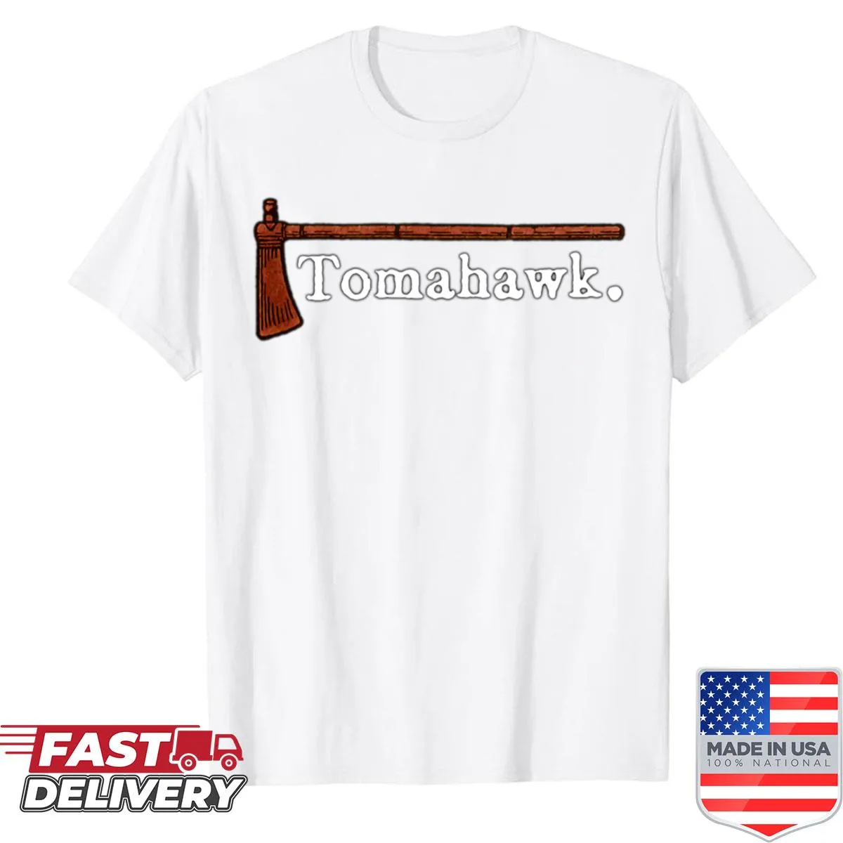Bold Tomahawk logo graphic on a t-shirt