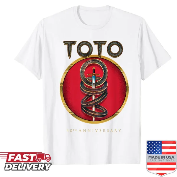Typography celebrating Toto's 40th anniversary on a music shirt