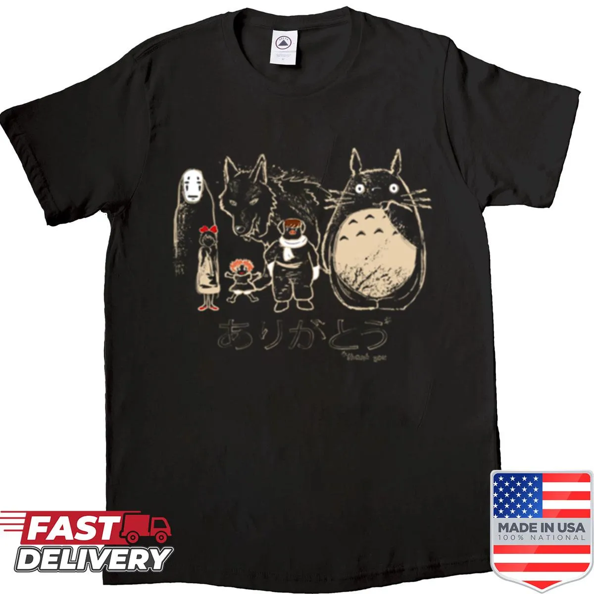 Illustrated shirt paying tribute to Miyazaki with whimsical design