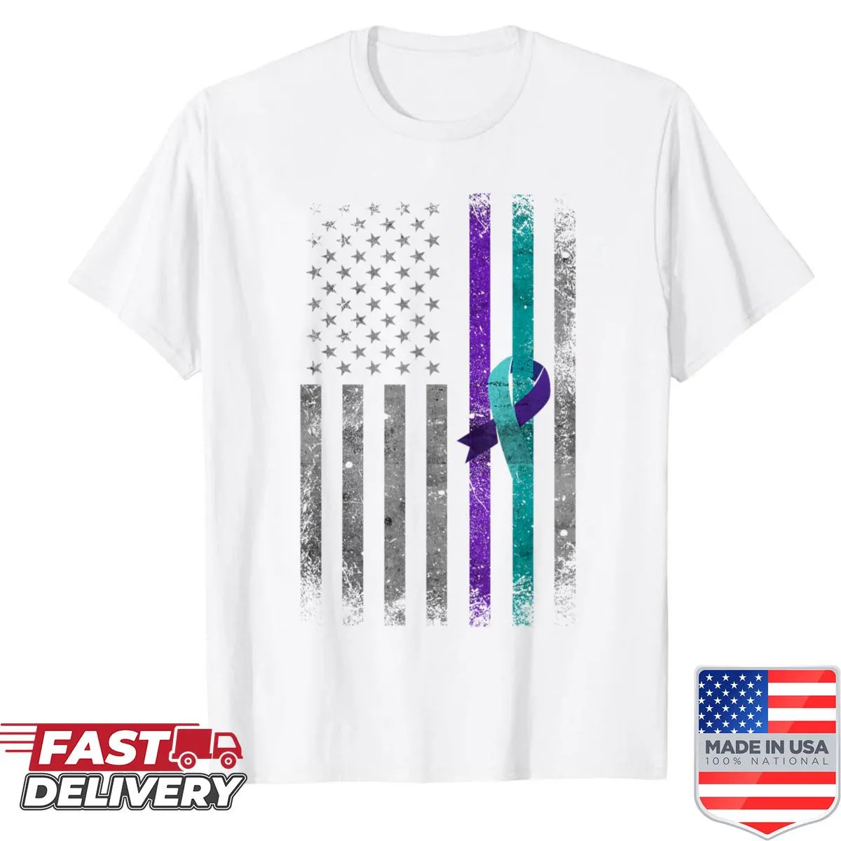 Vintage American flag themed suicide prevention shirt