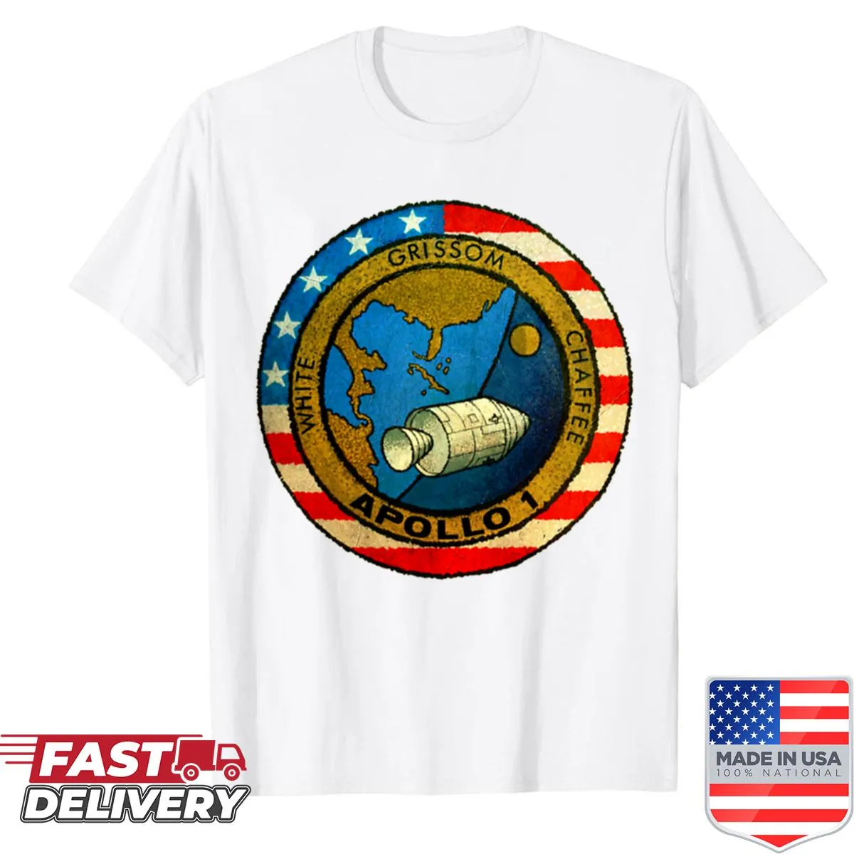 Shirt featuring the vintage logo from the Apollo 1 mission