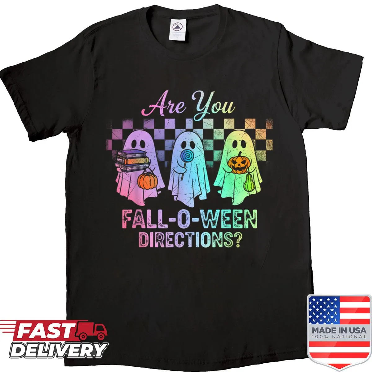 Humorous Halloween-themed shirt for teachers with playful graphics.