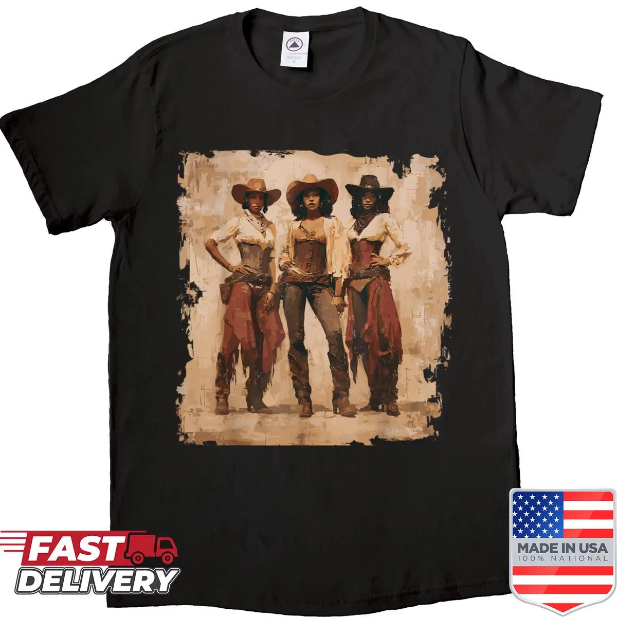 Vintage cowgirl illustration shirt celebrating Black heritage.